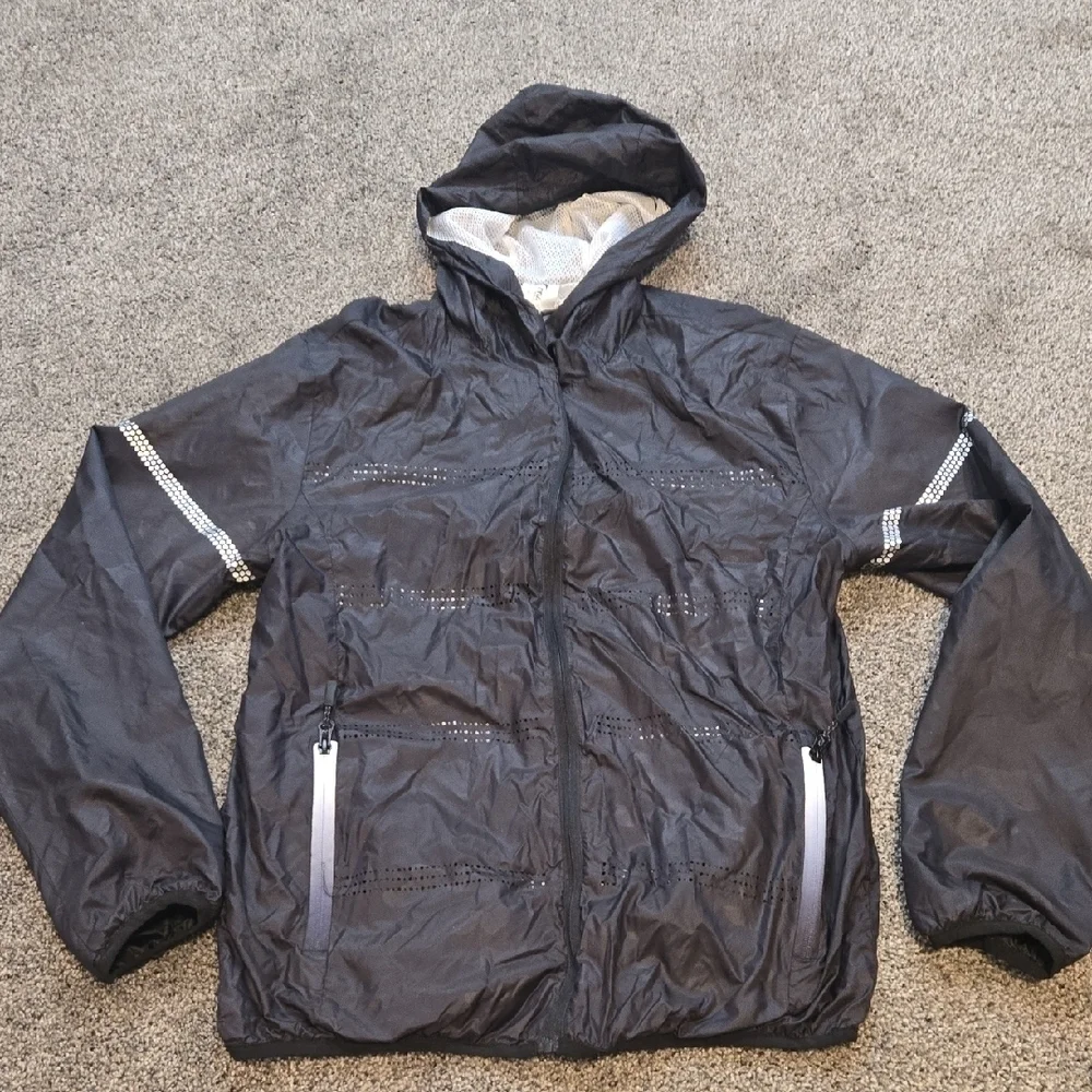 Zyia Activ Women Black Hooded Jacket Sporty Athletic Sz L Full Zip
